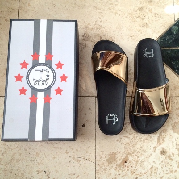 Jeffrey Campbell Shoes - Jeffrey Campbell gold & black slip ons