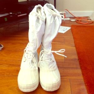 White Sorel, hand crafted snow boots