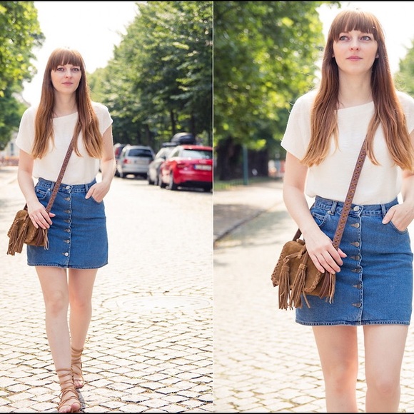 ZARA button-front denim skirt