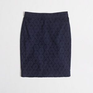 J. Crew floral eyelet navy pencil skirt