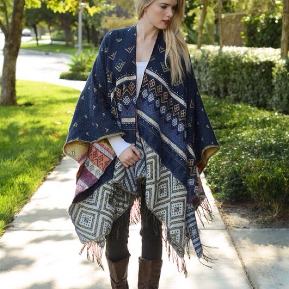 Bare Anthology Sweaters - "Dreams" Printed Poncho Wrap Shrug Cardigan