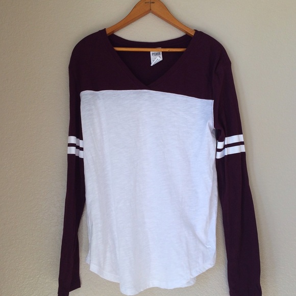 Maroon and White V neck Crew Shirt