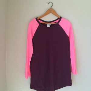 Pink and Maroon Crew Baseball Tee