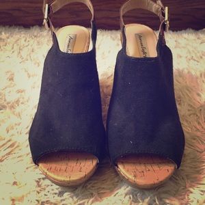 Peep-toe Suede Wedges
