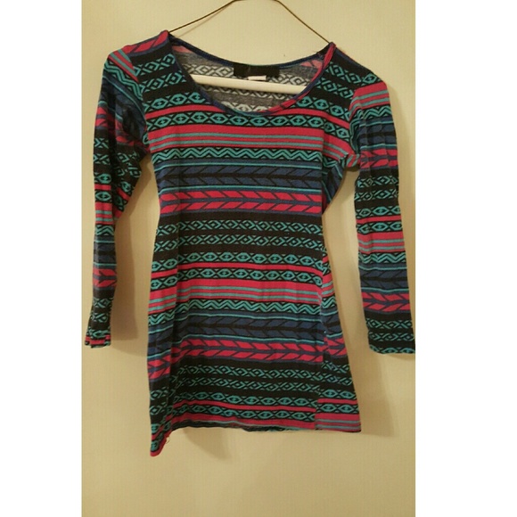 BLUE/RED STRIPED TRIBAL LONG SLEEVE SHIRT