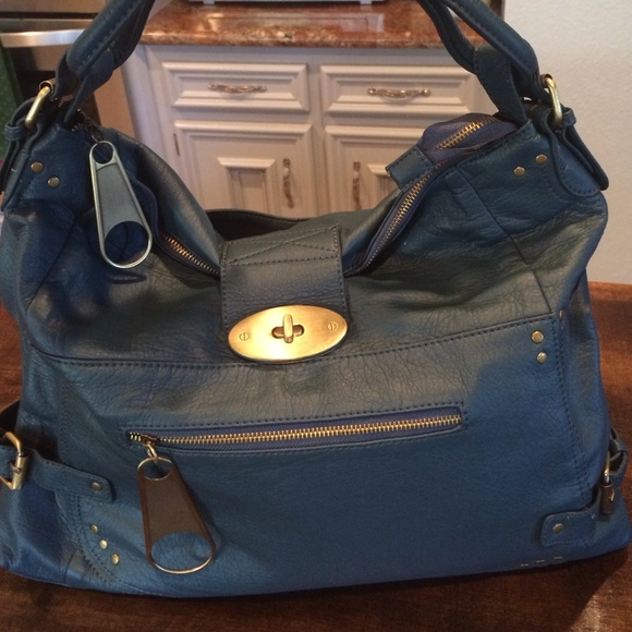 New Navy Hobo Large Zipper Bag Brass Hardware