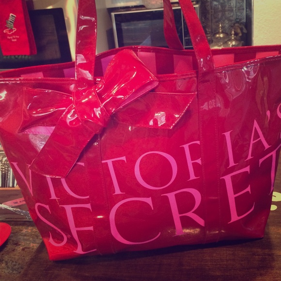Victoria's Secret Large Red Pink Tote Bag w/Bow