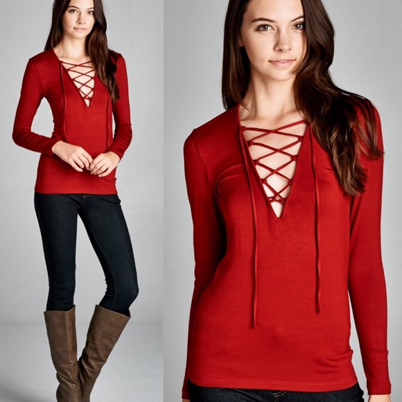 "Statue" Lace Up Long Sleeve Top - Picture 4 of 4