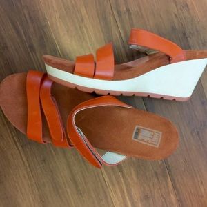 Wolky Fancy Me orange wedge sandals