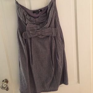 Strapless grey polka dot dress