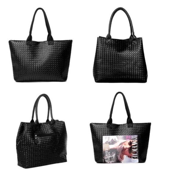 New! Quilted Black Pleather Tote - Picture 3 of 4