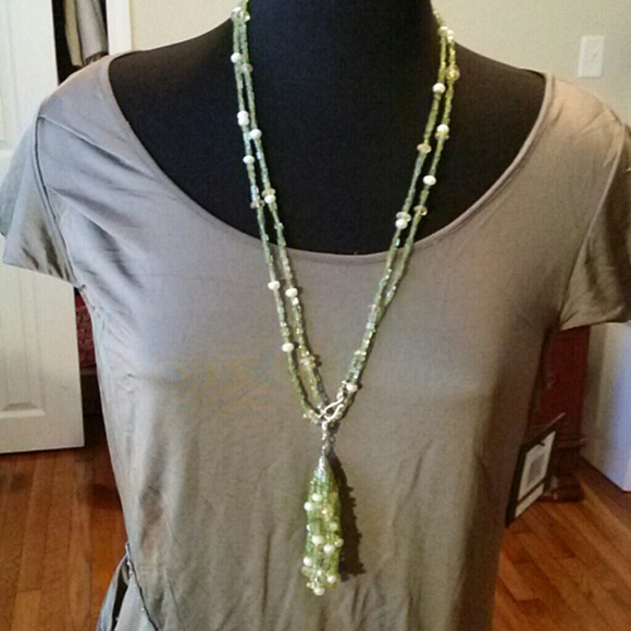 Handmade Pearl , Peridot Tassel Necklace - Picture 1 of 3