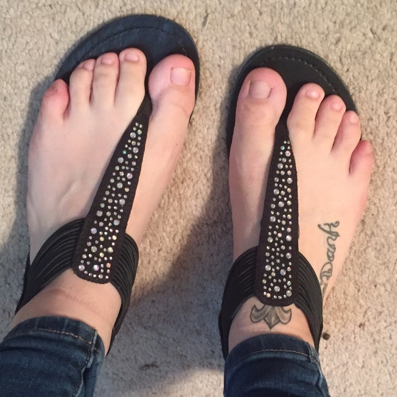 Black rhinestone flats