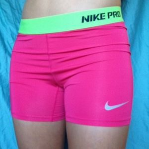 Pink and Green Nike Pro Shorts