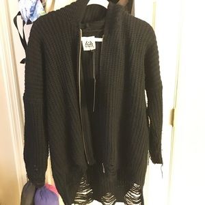 UNIF DISTRESSED ZIP UP HOODIE CARDIGAN