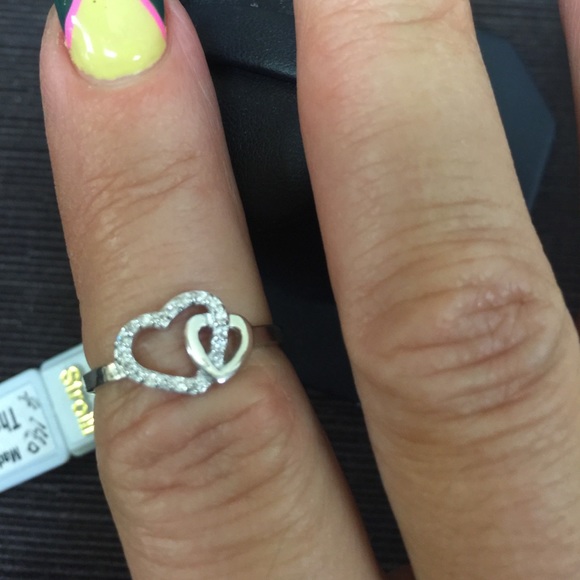 StroiluOro silver rhodium CZ set double heart ring
