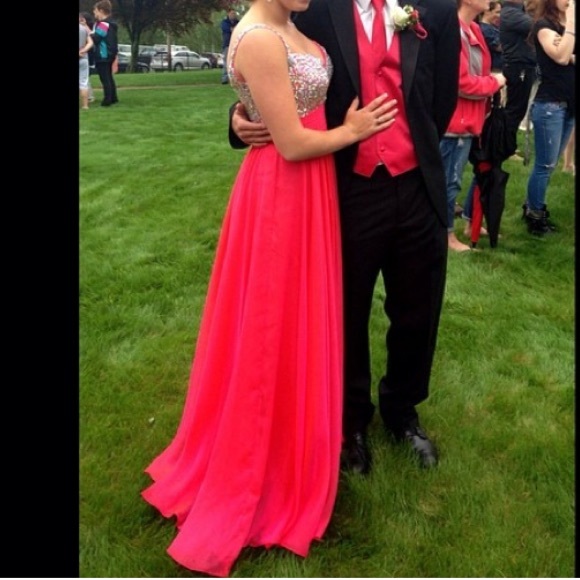 La Femme watermelon Pink Prom Dress