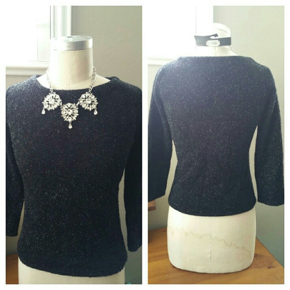 Free People Black Shimmer Cropped Sweater