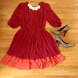 Burgundy and orange sheer dress