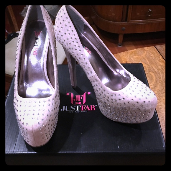 Brand new platform pumps with rhinestones