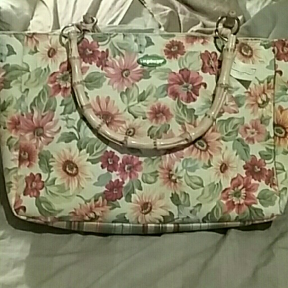 Floral Longaberger Purse/Tote with Bamboo Handles