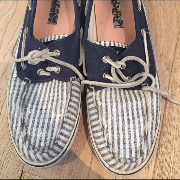 Sperry topsider blue and white sequin shoes