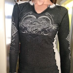 Reversible long  sleeved Affliction sweater.