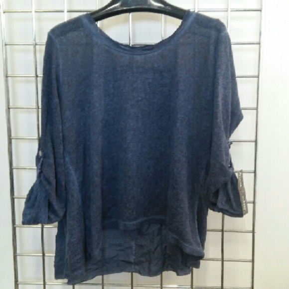 Navy Top with roll up sleeves  100% Cotton