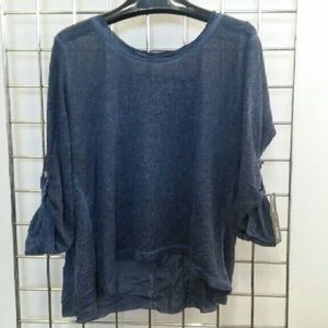 Navy Top with roll up sleeves  100% Cotton