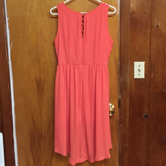 Francesca salmon dress with lattice front. - Picture 2 of 4