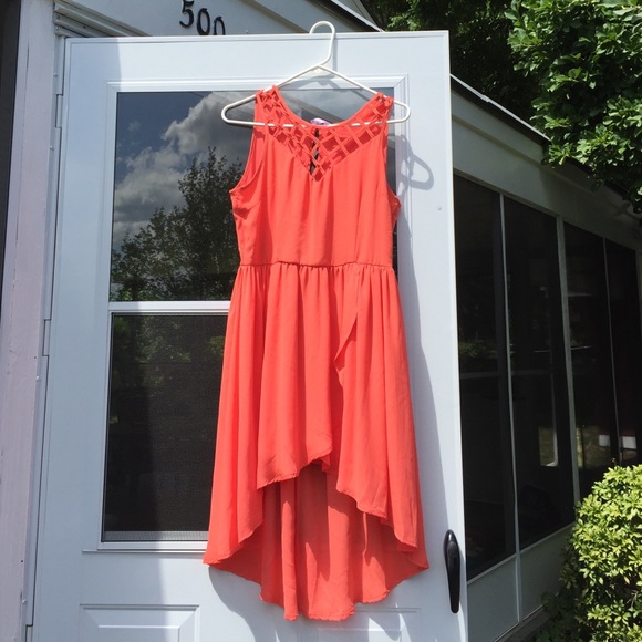 Francesca salmon dress with lattice front. - Picture 4 of 4