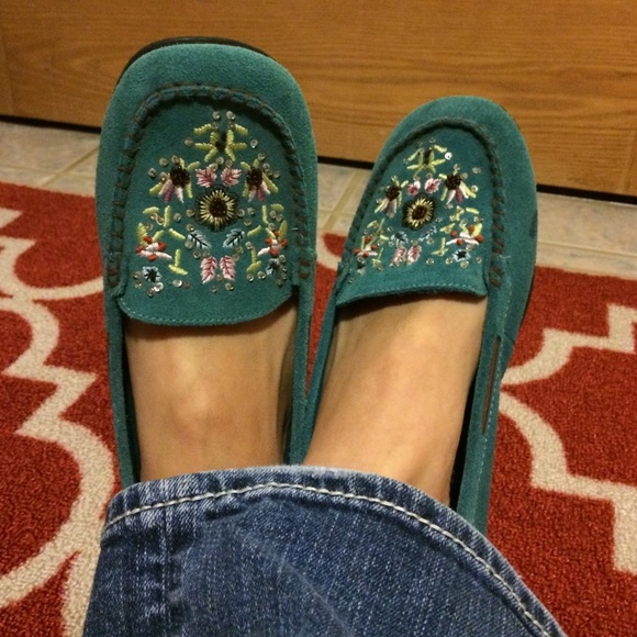 BC footwear turquoise embellished moccasins