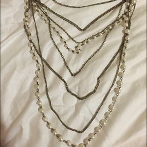 Chain and pearl layered necklace