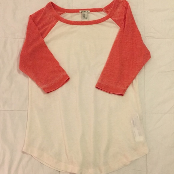 Forever 21 Orange White Baseball Tee Shirt Top S