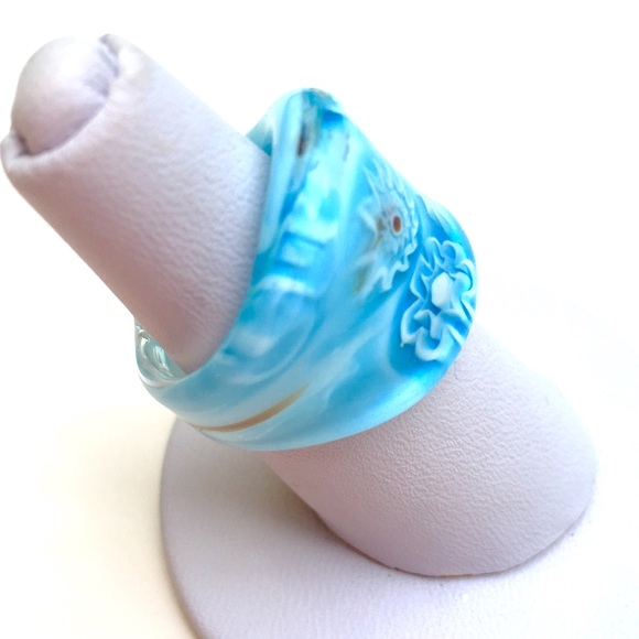 Millefiori blue glass ring - Picture 2 of 4