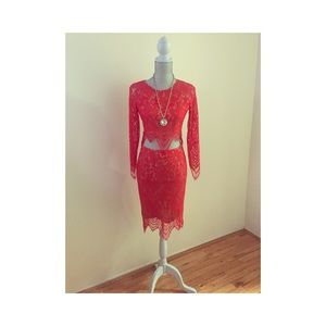 2 piece red lace dress set