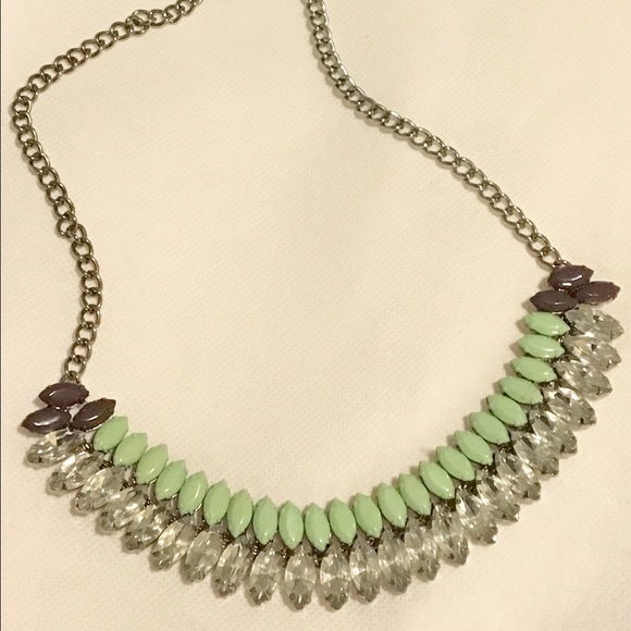 Aqua jewel hand painted statement necklace