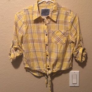 Arizona Plaid Yellow Tie Detail Crop Top