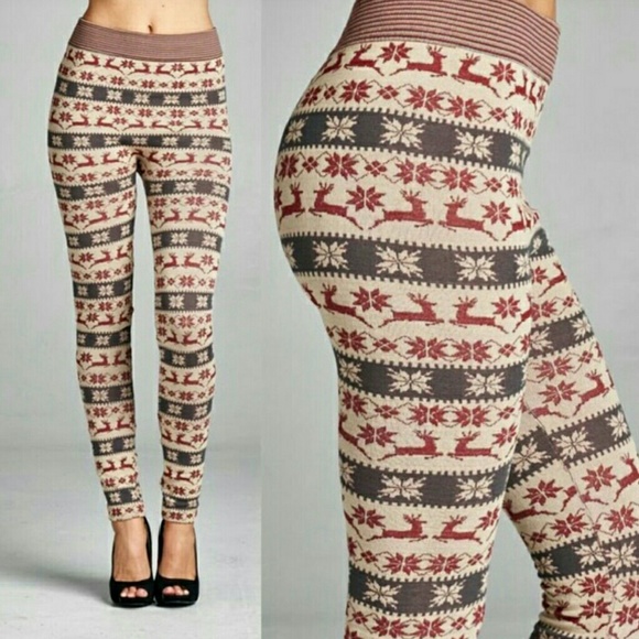 Reindeer fleece lined leggings