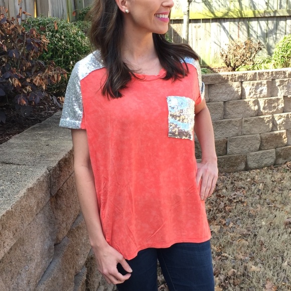 Coral sequin top - Picture 1 of 1