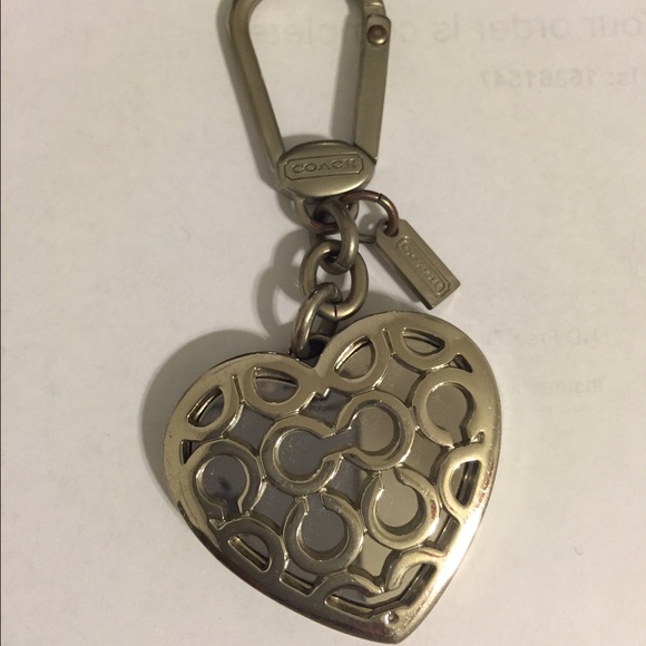 Coach silver heart mirror key chain