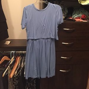 Blue ASOS T-shirt dress with a back slit.