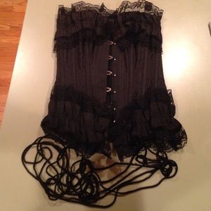 Black Gothic Ribbed Lace  Corset