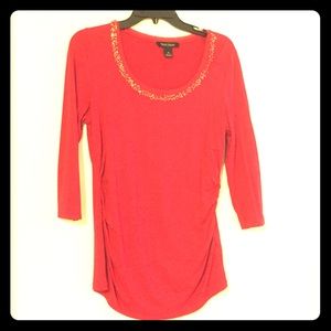 White House Black Market Red Top W/ Sparkle Detail