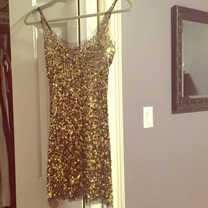 Mesh gold sequin overlay dress