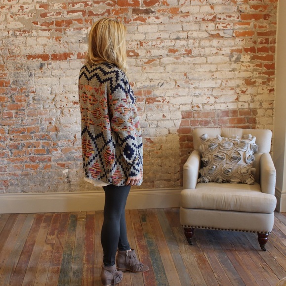 Navy and gray printed cardigan - Picture 2 of 2