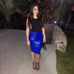 Leather blue vegan skirt-Custom made