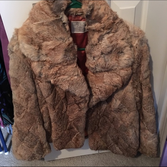 Luxurious brown rabbit fur coat.