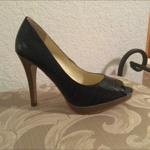 Black Crocodile Peep Toe Heels
