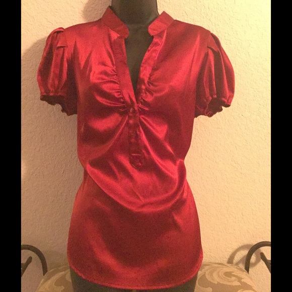 Red satin Candie's Button down Blouse